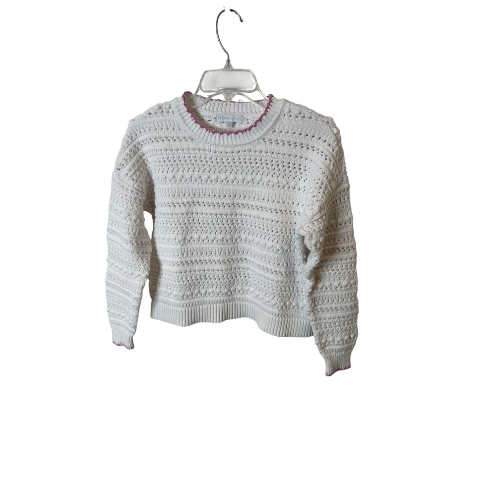 DESIGN HISTORY White Crochet‎ Knit Sweater Pink Trim Size XS